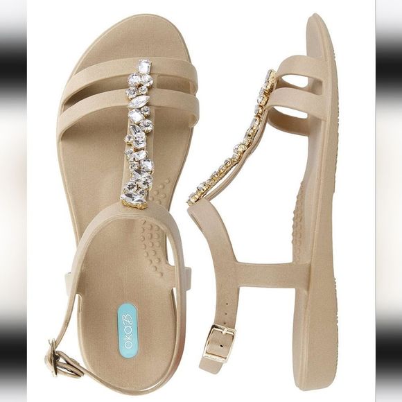 NEW Oka B Norah Sandals Jeweled in‎ Chai Beige Color Size 9 - Picture 1 of 8